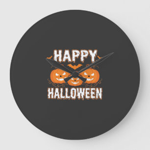 Relógio Grande Feliz Halloween Abóbora Morcego Vetor
