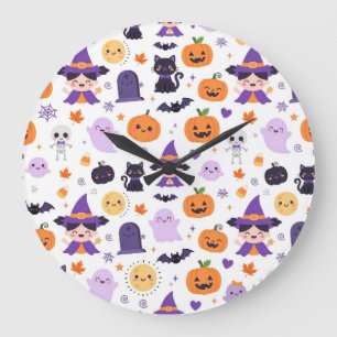 Relógio Grande Feliz Halloween Bruxas Fantasmas Gatos Morcegos Ab