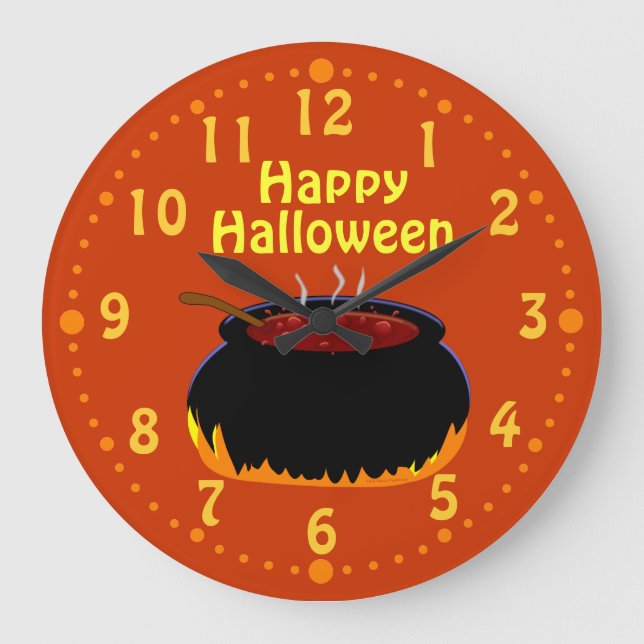 Relógio Grande Feliz Halloween Bubbling Witch Cauldron Personaliz (Frente)