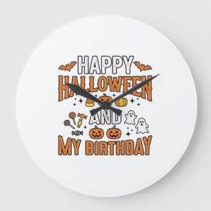 Relógio Grande Feliz Halloween E Meu Aniversário Design Vintage_1