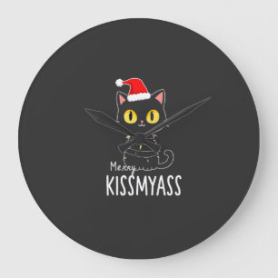 Relógio Grande Feliz Kissmyass Luzes de Natal Engraçadas de Gato