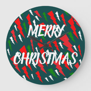 Relógio Grande Feliz Natal design de texto verde-branco