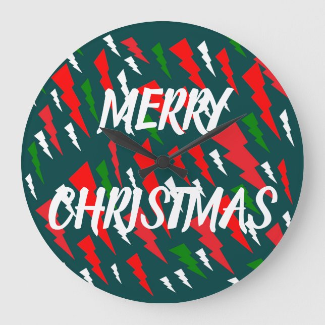 Relógio Grande Feliz Natal design de texto verde-branco (Frente)