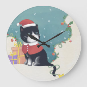 Relógio Grande Feliz Natal: Gato Ilustra Arte
