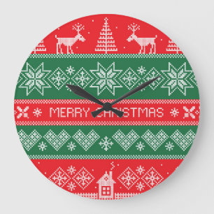 Relógio Grande Feliz Natal: padrão festivo vintage.