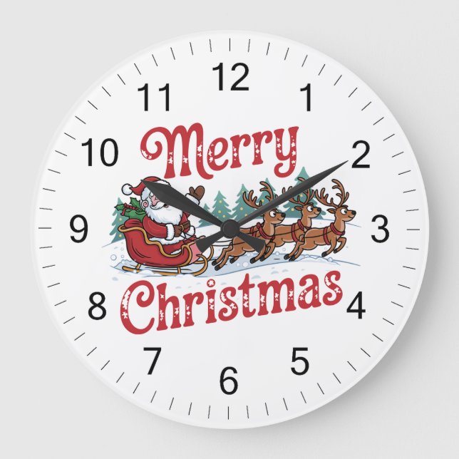 Relógio Grande Feliz Natal Papais noeis Voadores Sleigh Reindeer (Frente)