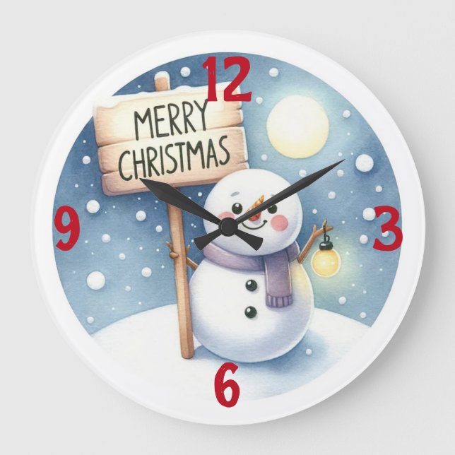 Relógio Grande Feliz Natal Snowman (Frente)