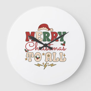 Relógio Grande Feliz Natal Todos Chapéu de Papai Noel Estrelas Re