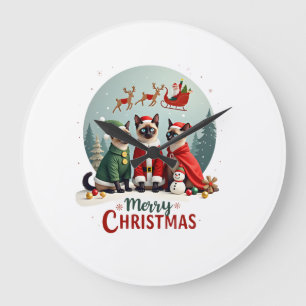 Relógio Grande Feliz Natal Três Santa Elfo Rena Siamês C