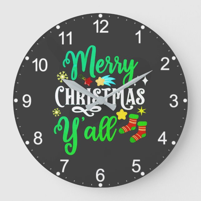 Relógio Grande Feliz Natal Y'all-85918 (Frente)