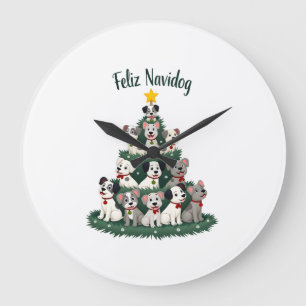 Relógio Grande Feliz Navidog Camiseta de Natal de Cachorro, Diver