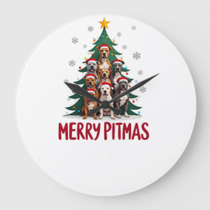 Relógio Grande Feliz Pitmas Pitbull Cão Suéter Feio de Natal Tr