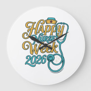 Relógio Grande Feliz Semana das Enfermeiras 2026 Camisa de Esteto