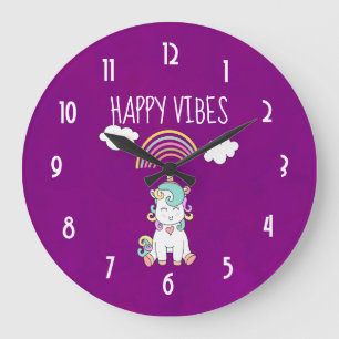 Relógio Grande Feliz Vibes Typografia Cute Smiling Unicorn