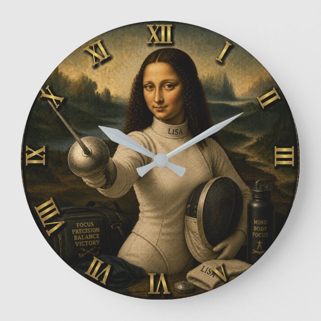 Relógio Grande Fencing Funny Mona Lisa (Frente)