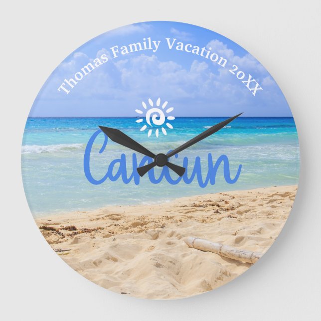 Relógio Grande Férias de praia de Cancun da Família Personalizada (Frente)