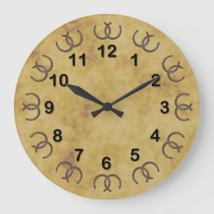 Relógio Grande Ferraduras Rústicas Sortudas Distintas BG Marcado