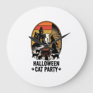 Relógio Grande Festa de Gatos de Halloween Design de Gatos de Bru