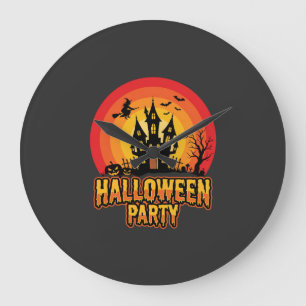 Relógio Grande Festa de Halloween Castelo Assombrado Vetor Retro