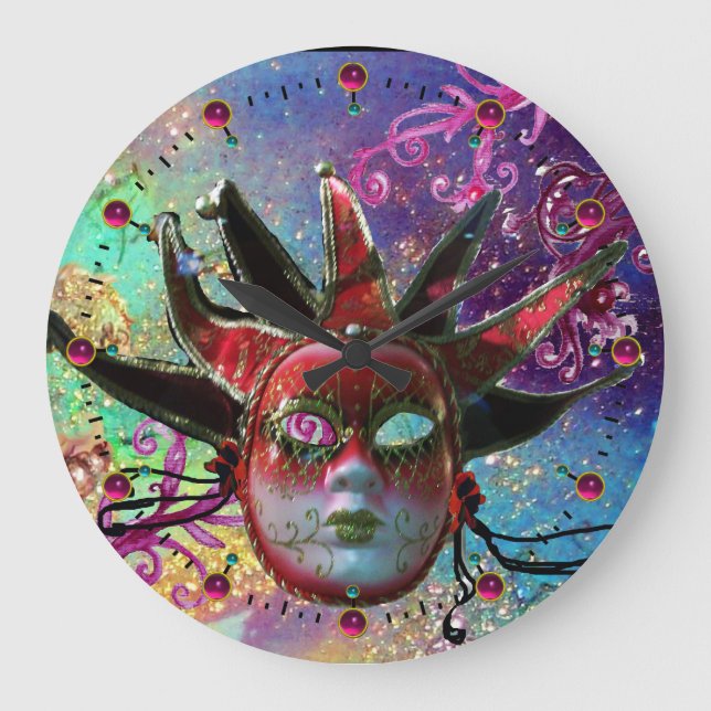 Relógio Grande Festa Mascarada azul de MASSA NEGRA E VERMELHA (Frente)