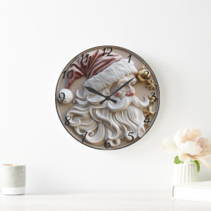 Relógio Grande Festivo Papai Noel esculpindo adormecidos com orna