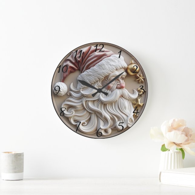 Relógio Grande Festivo Papai Noel esculpindo adormecidos com orna (Lar)