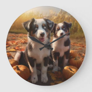 Relógio Grande Filhote de Australian Shepherd Delícia de Outono A