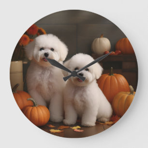 Relógio Grande Filhote de Bichon Frise Delícia de Outono Abóbora 