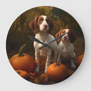 Relógio Grande Filhote de Brittany Spaniel Delícia de Outono Abób
