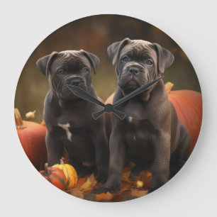 Relógio Grande Filhote de Cane Corso Delícia de Outono Abóbora