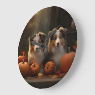 Relógio Grande Filhote de Rough Collie Outono Delícia Abóbora