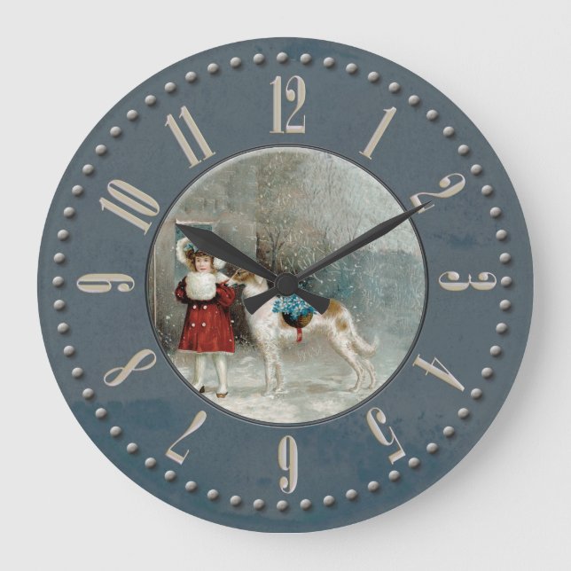 Relógio Grande Fillette et barzoi sous la neige (Frente)