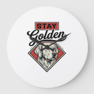 Relógio Grande Fique Dourado Retriever Vintage Cão Desenho Vetori