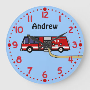 Relógio Grande Fire Truck Amadurece Nome Personalizado Boys Relóg