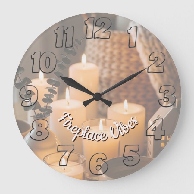 Relógio Grande Fireplace Vibes Round Wall Clock | Cozy Cabin  (Frente)