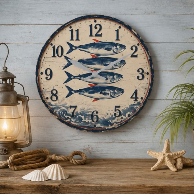 Relógio Grande  Fish Coastal Nautical  Fisherman  Beach House (Criador carregado)