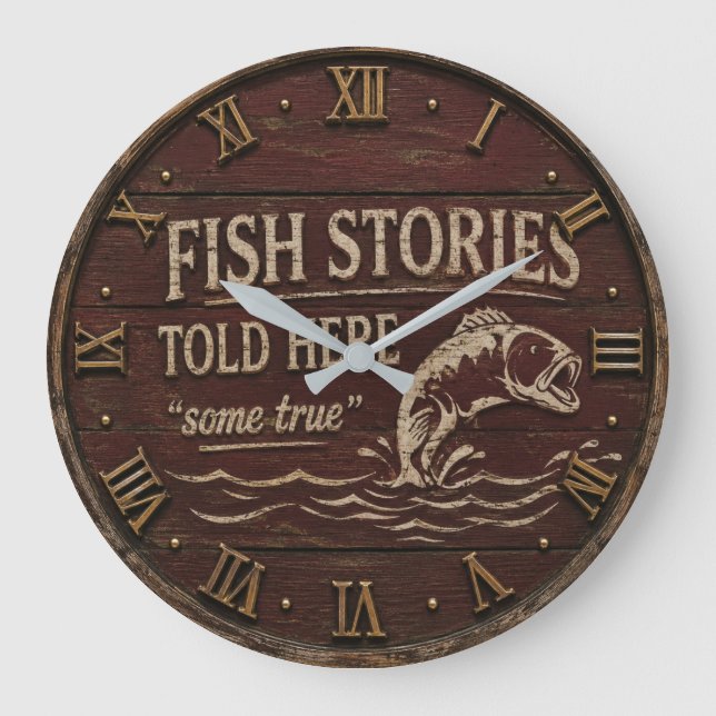 Relógio Grande Fish Stories Told Here Funny Fishing Decor (Frente)