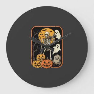 Relógio Grande Fitness Halloween Esqueleto Fantasma Abóbora Trein