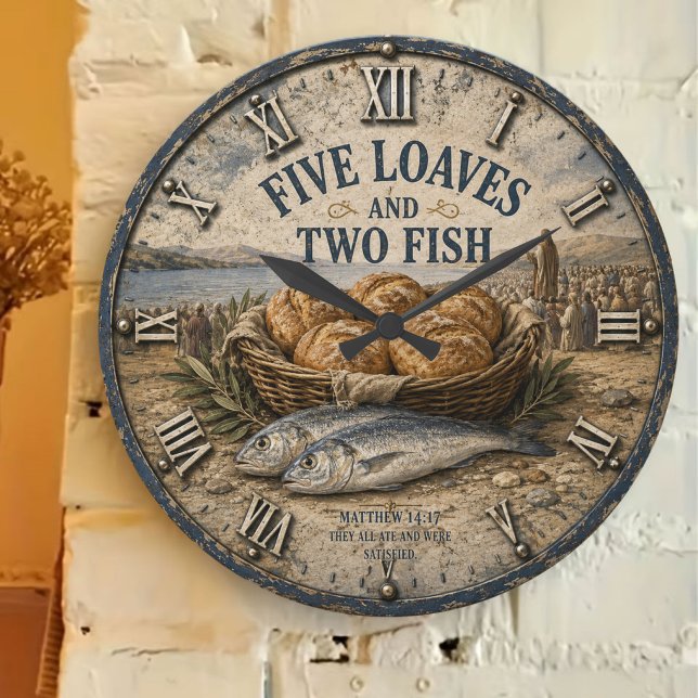 Relógio Grande Five Loaves and Two Fish Bible Christ (Criador carregado)