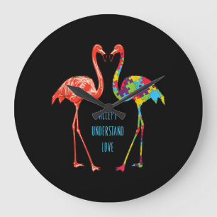 Relógio Grande Flamingo   Aceitar Autismo Do Amor Flamingo
