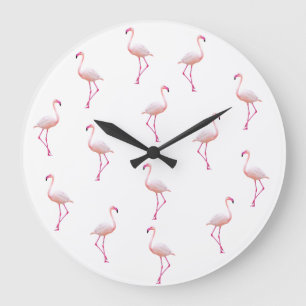 Relógio Grande Flamingo Branco Rosa Elegante Monograma personal