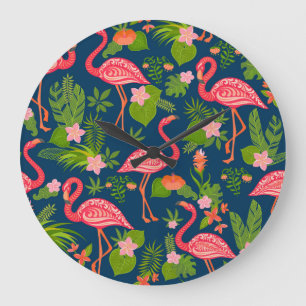 Relógio Grande Flamingo Cor-de-Rosa: Vintage com Turquesa Strike