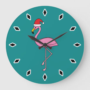 Relógio Grande Flamingo de Natal com Santa Hat