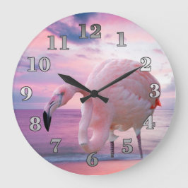 Relógio Grande Flamingo e céu cor-de-rosa