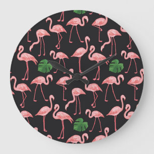 Relógio Grande Flamingo Elegance: Fusão de Monstera Vintage.