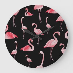 Relógio Grande Flamingo Flock: Vintage Seamless Design