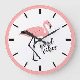 Relógio Grande Flamingo Good Vibes Pink Black Wall Clock