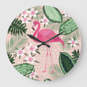 Relógio Grande Flamingo, palmeiras, design de cozinha