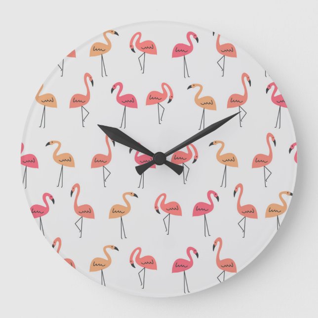 Relógio Grande Flamingo Pattern - Design tropical de fundo (Frente)