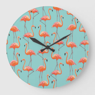 Relógio Grande flamingo realista: padrão de aves vintage
